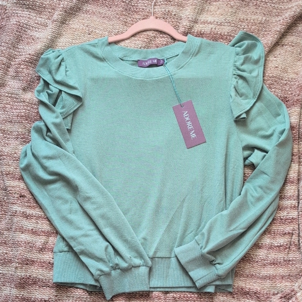 Avidlove Green Ruffle Sleeve Sweater